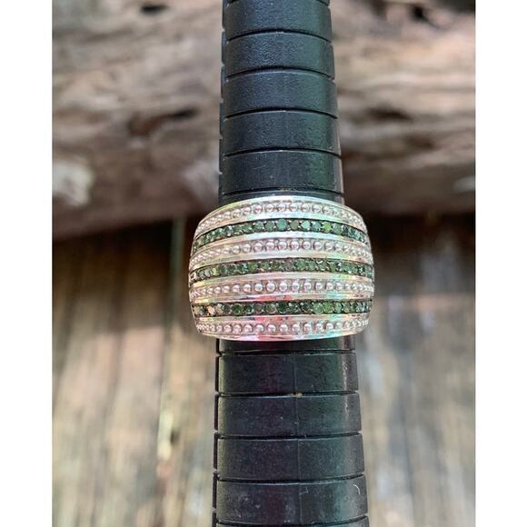 Sterling Silver and Green Diamond Ring by SJ - Picture 3 of 5